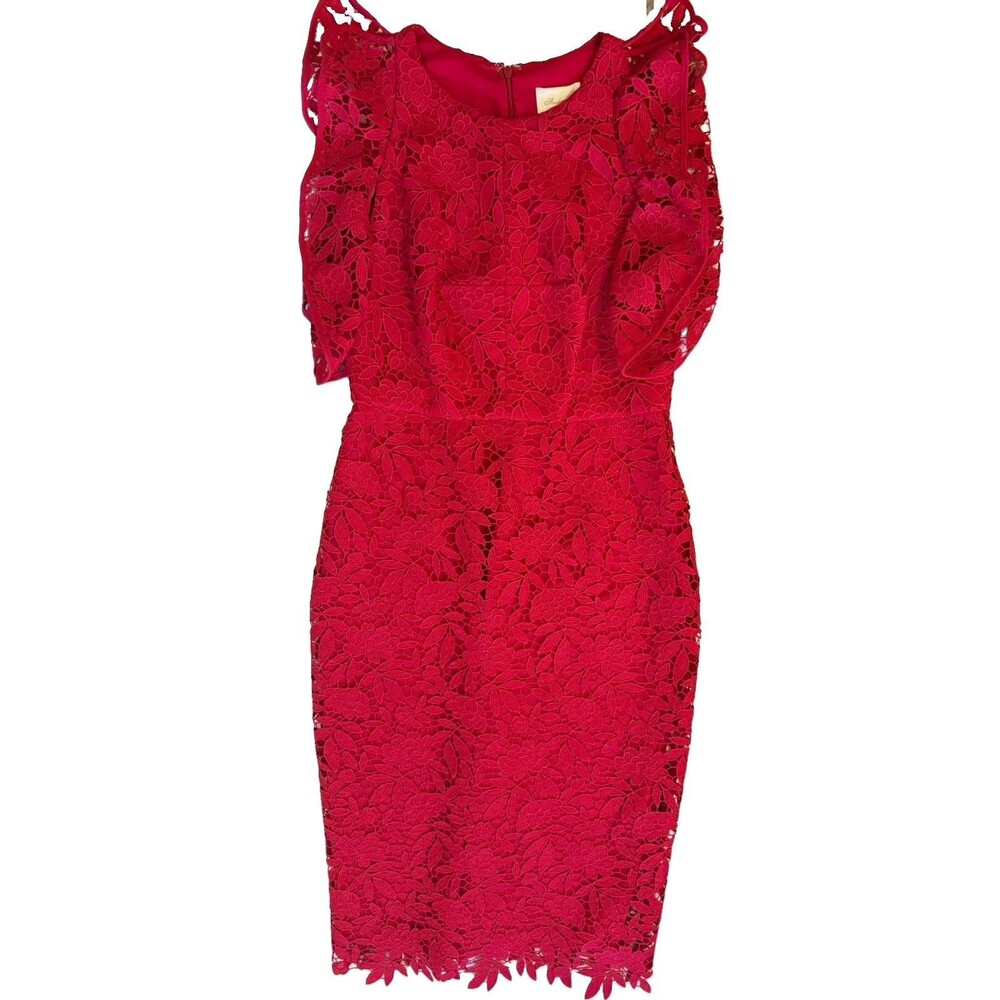 Shoshanna Red Floral Lace Off Shoulder Sheath Knee Length Dress Size 8